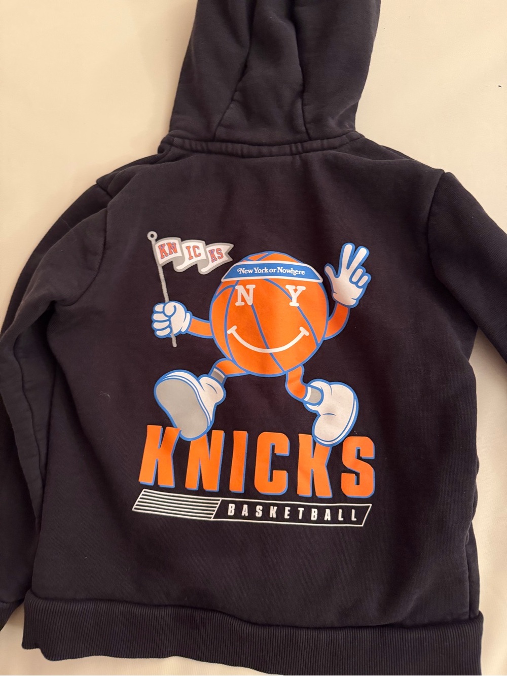 Kids Knicks Black Hoodie with Orange Basketball Graphic